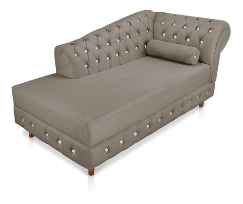 Divã Chesterfield Capitonado Suede Com Strass Cor Marrom rato