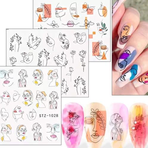 Lamina Sticker Pegatina Para Uñas Diseño Silueta Rostros Artistico Color  Pastel