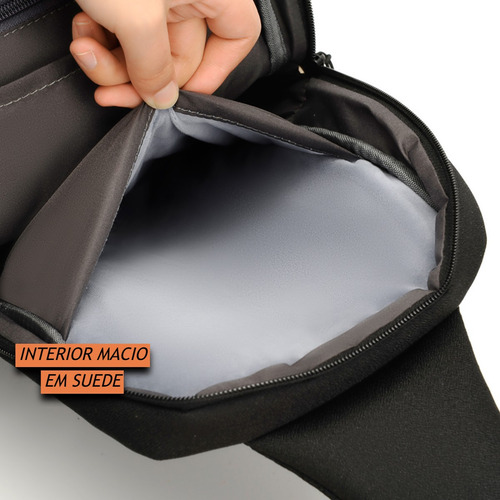 Mochila Transversal Luxo Masculina Para iPad Com Entrada Usb Cor Preto TokShop