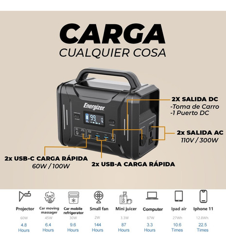 Estacion De Energia Recargable Energizer 320wh. Generador