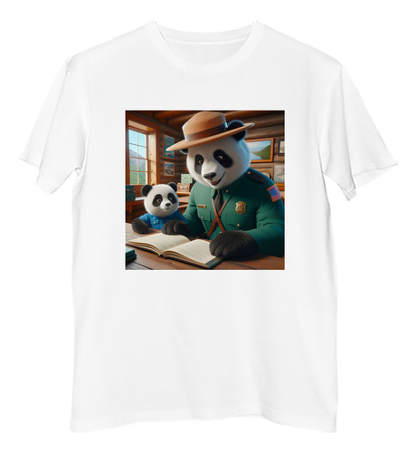 Remera Hombre Oso Y Osito Leyendo Juntos En Cabaña