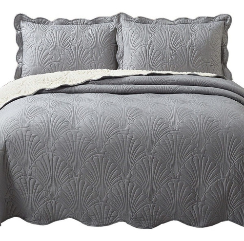 Quilt Sherpa 2 Plazas Paris Liso Gris