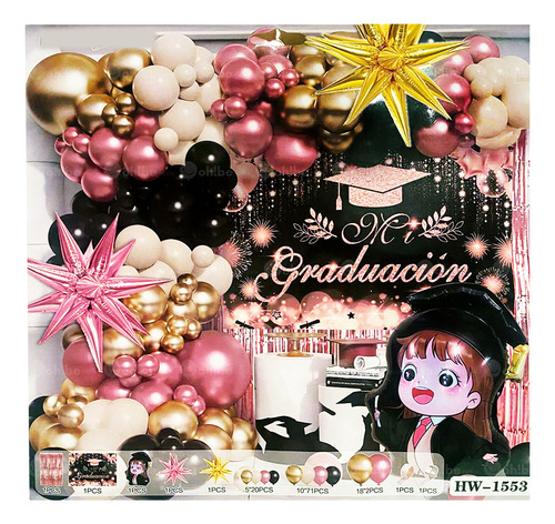 Kit Decoración Arco Globos Graduación Mujer Globos Graduada! Rosa Graduación Rosa