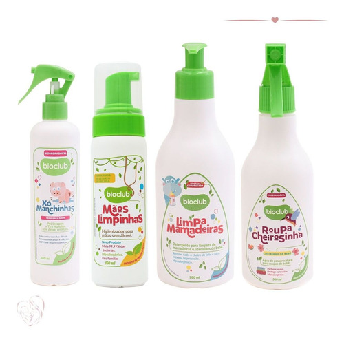 Kit de cuidado para bebês BioClub Kit Box Saudável BioClub: Xô Manchinhas 300ml (Pré Lavagem e Tira Manchas), Mãos Limpinhas 200ml (Higienizador sem alcool), Detergente Limpa Mamadeira incolor - x 4