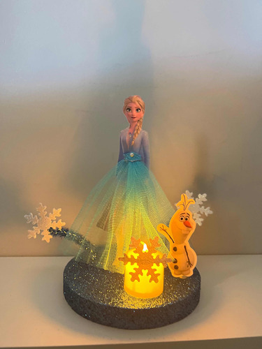 Adorno Para Torta Con Luz De Elsa Frozen