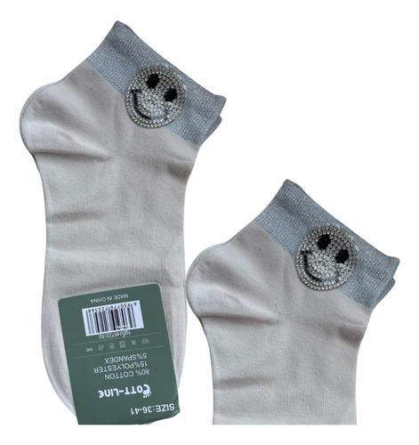 5 Pares De Calcetines Tines Diseño Único Moda Con Piedras Happy Face 36-41