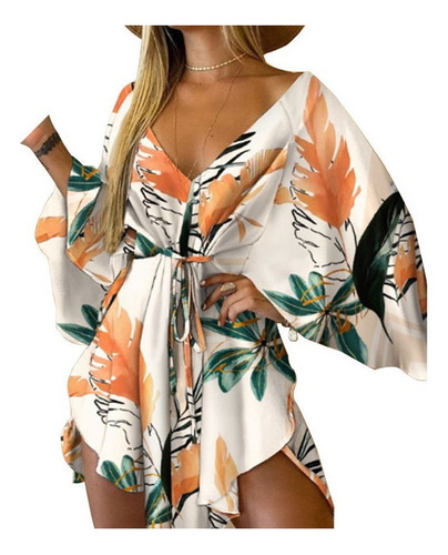 Hawaiano Irregular Floral Playa Mini Vestido Mujeres