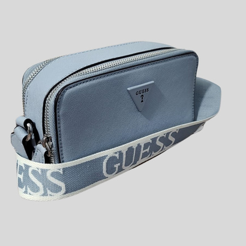 Bolsa Guess Crossbody Doble Cierre Para Mujer Original Azul Claro Liso Níquel Azul Claro