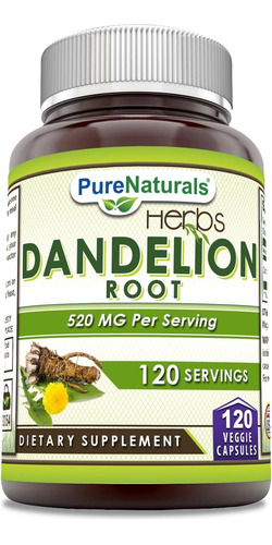 Pure Naturals Dandelion Root 520mg 120 Capsulas Veganas