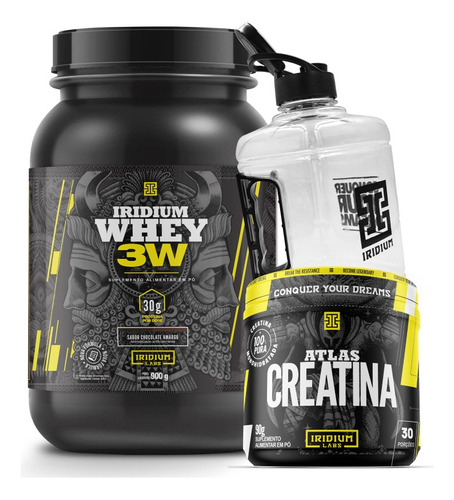 Kit Whey Protein 3w + Creatina + Galão - Iridium Labs Sabor Chocolate Amargo