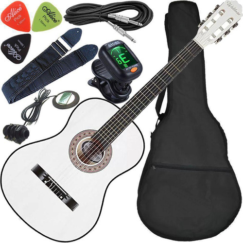 Kit Violão Elétrico Waldman Popstar Pp1 Branco Cordas Nylon