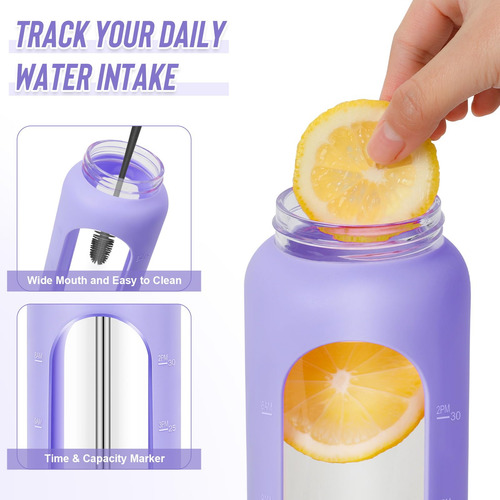 Botella De Agua De Vidrio 1 Litro Vaso Motivacional Con Tapa