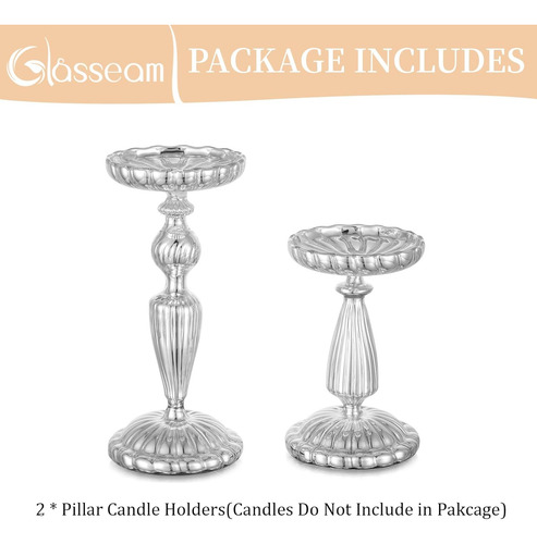 Glasseam Portavelas Para Velas De Pilar, Juego De 2 Portavel