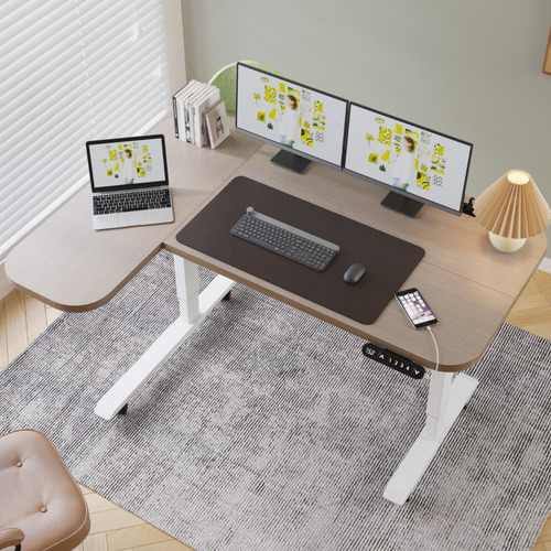 Escritorio Altura Ajustable Con Enchufe Forma L 150x68/100cm
