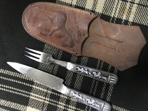 Cuchillo Y Tenedor Parrilleros Con Funda Cuero Sin Envios