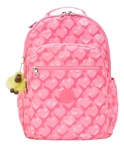 comprar Mochila Escolar Grande Kipling Seoul Estampa Cor Rosa Desenho Do Tecido Adorable Hearts