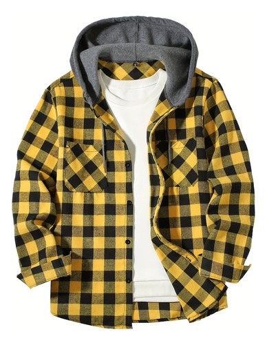 Camisa De Abrigo Y Camisa A Cuadros Con Capucha Para Hombre