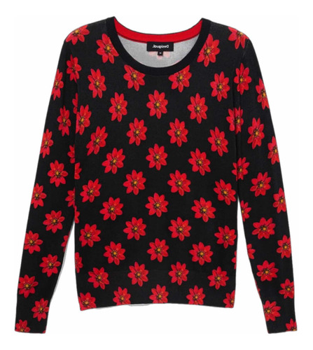 Sweater Nuevo Desigual Flores Negro Talla M