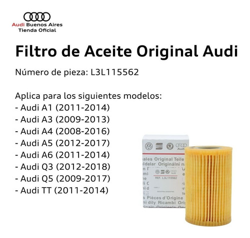 Filtro De Aceite Audi Q5 2009 Al 2016