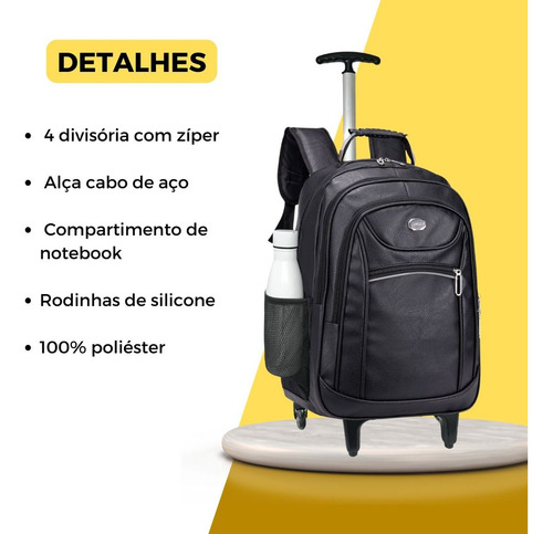 Mochila De Rodinha Juvenil Couro Pu Multifuncional Reforçada