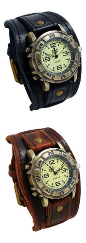 2pcs Wrkwatch Masculino Reloj Reloj Cuero Punk Vintage