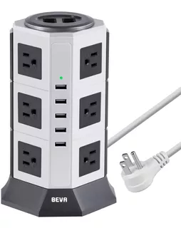 Surge Protector Desktop Power Strip Tower-beva 12 Ac Outlets