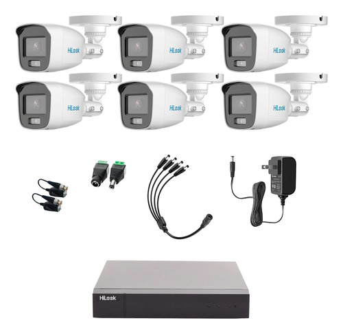 Hilook Kit de Camaras de Seguridad Exterior CV/A6-PLUS-SC Video Vigilancia TurboHD 1080p CCTV 6 Cámaras Bala ColorVu con Micrófono Integrado