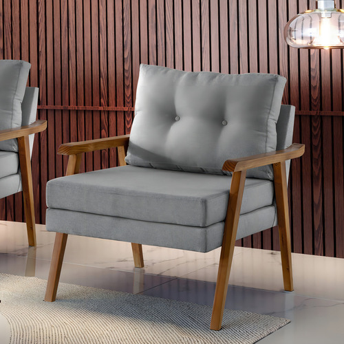 Sillón de salón Antonella de lino liso gris
