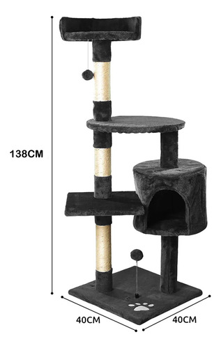 Torre Para Gatos 4 Niveles, Rascador Árbol Con Poste Rascador, Torre Para Gatos Con Plataforma Acolchada Y Pompón