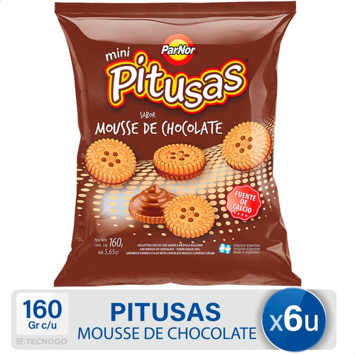Galletitas Pitusas Mousse Chocolate Mini Galletas - Pack X6