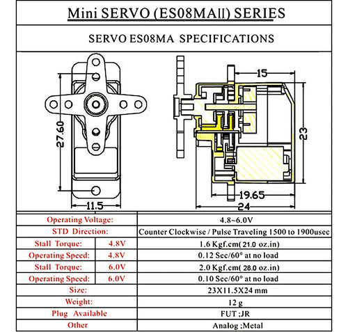 Emax Es08ma Ii 12g Mini Metal Gear Analog Servo Para Modelo