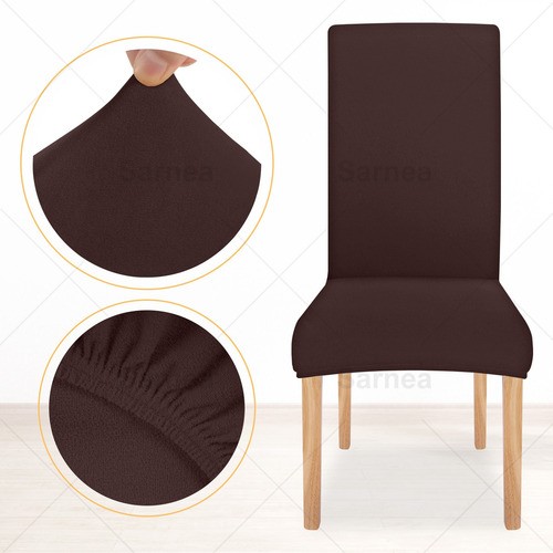 4 Pcs Silla De Comedor Elástica Removible Funda Protectora Color Café Diseño De La Tela Liso