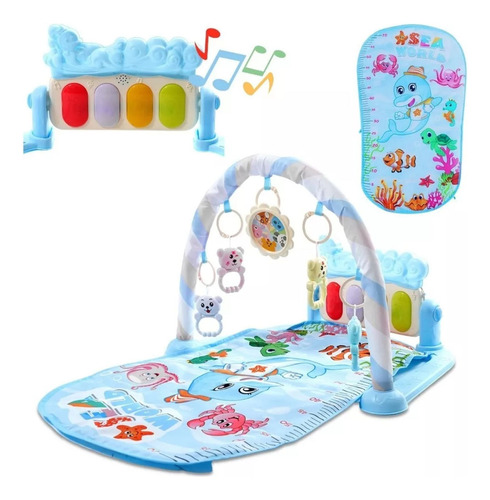 Gimnasio Para Bebe Didactico Tapete Juego Tipo Piano Musical Color Azul