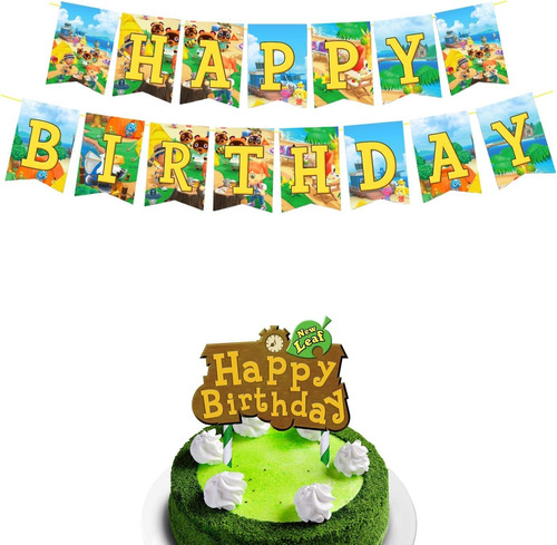 Animal Happy Birthday Banner Cake Topper New Horizons Theme