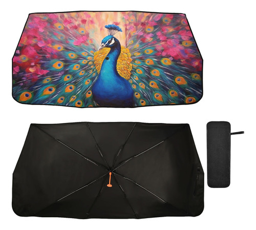 Parasol Plegable Pavo Real Para Parabrisa Automovil Uv Bolsa