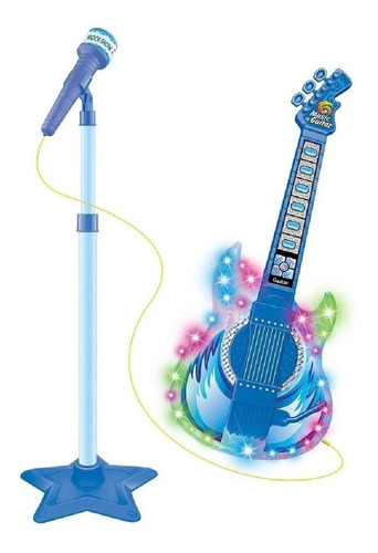 Guitarra Infantil Com Microfone E Pedestal Dm Toys Azul