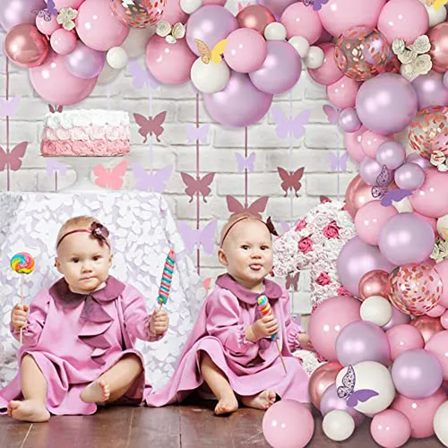 Kit Baby Shower 143 Pcs Globos Mariposa Rosa-púrpura