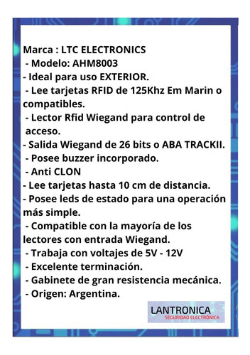 Imagen 2 de 7 de Lector Proximidad Rfid Exterior Anti Clon 125khz Ahm8003