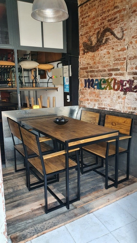 Imagen 5 de 8 de Mesa Industrial Comedor 160x80 Con 4 Sillones Madera Hierro