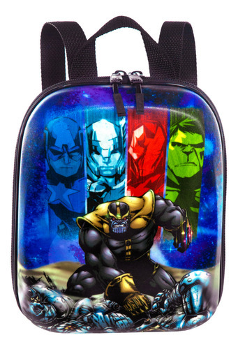 Lancheira Infantil 3d Costas Avengers Marvel Hulk Ferro Thor Cor Azul