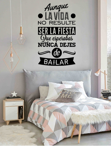 Vinil Decorativo Para Pared Frases Letras Aunque La Vida No