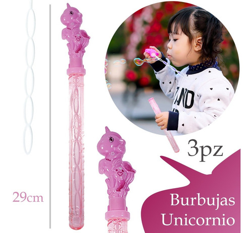 Imagen 2 de 6 de Baston De Burbujas De Jabón Burbujero Unicornio 39cm / 3pzs