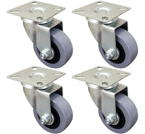 Imagen 1 de 10 de Kit 4 Ruedas Giratorias Pvc 50x18 Mm Sin Freno Acero Mueble