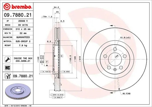 Disco Brembo Audi A1 Envy 2014 Delantero Pza