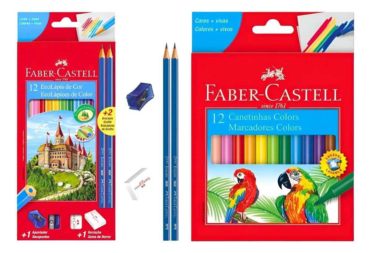 Kit Faber Castell Lápis De Cor + Canetinha Escolar 12 Cores