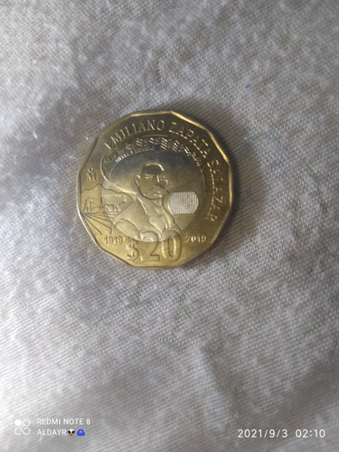 Moneda De $20 Emiliano Zapatos Salazar 1919-2019