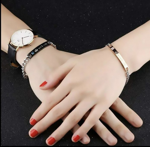Pulseras Parejas Novios Enamorados Rey Reina Acero Inoxidabl Color Plateado Largo 21 Cm