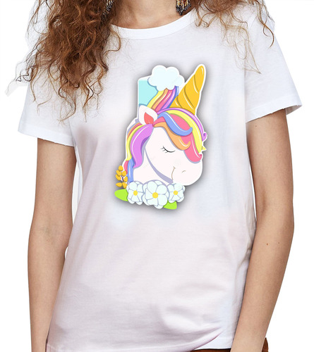 Camiseta Dama Estampada unicotnio Colores Ilustracion Mujer