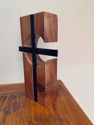 Cruz Minimalista Madera Recuperada Y Aluminio