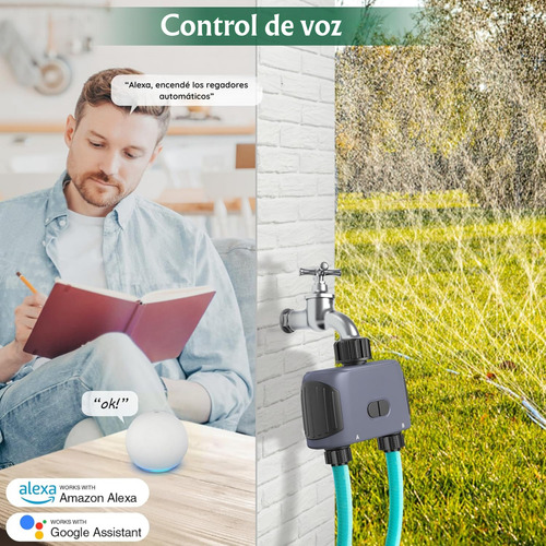 Programador De Riego + Hub Wifi 2 Zonas Control App Y Clima Gris Oscuro
